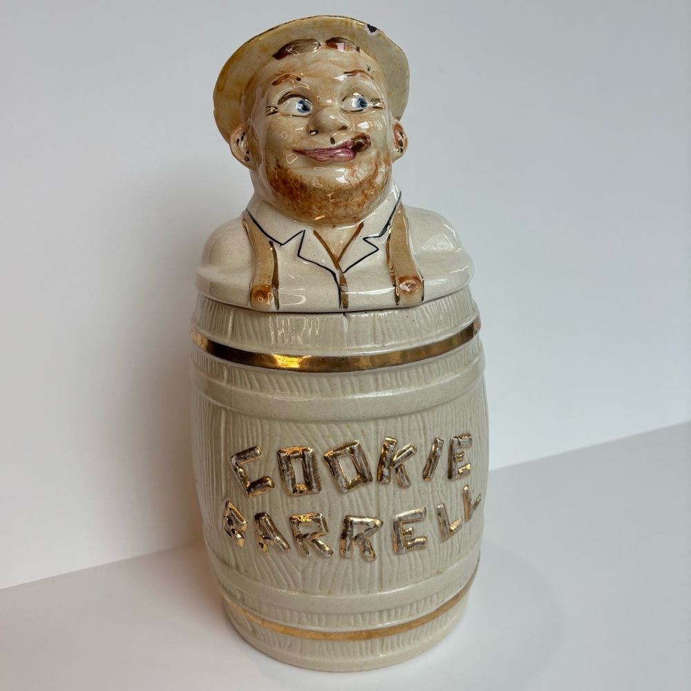 Vintage McCoy Pottery Glazed Ceramic Cookie Barrel Character Cookie Jar - RARE